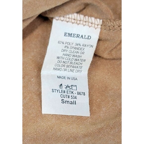 Emerald Long Sleeve Top V Neck Tan Camel 1/2 Button Down Detail Womens Small - Picture 3 of 6